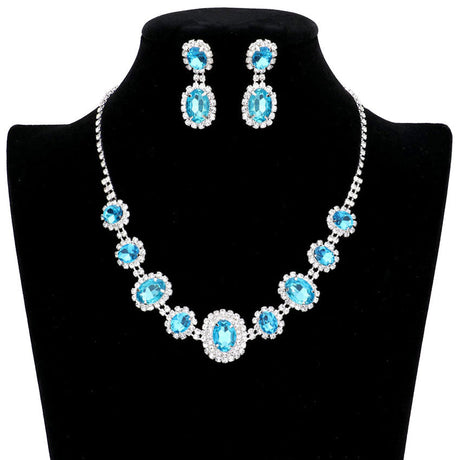 Oval Stone Accented Rhinestone Trimmed Necklace by Madeline Love