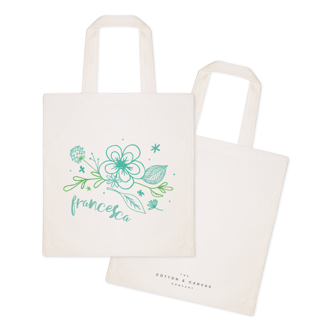 Personalized Name Aqua Floral Cotton Canvas Tote Bag by The Cotton & Canvas Co.