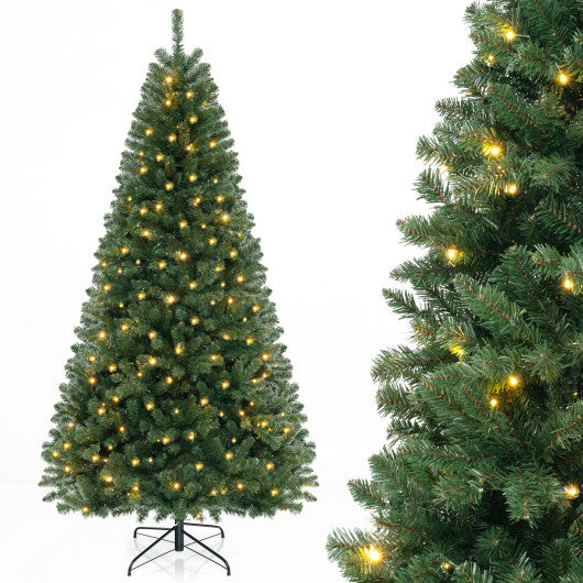 6/7/8 FT Artificial Christmas Tree with 568/830/1182 Branch Tips and 200/250/400 Warm White LED Lights-XL