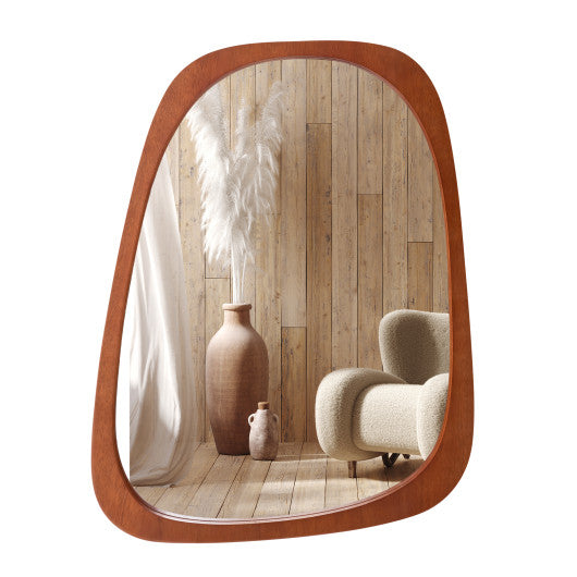 Asymmetrical Abstract Irregular Shaped Wall Mirror with Rustic Frame-Natural