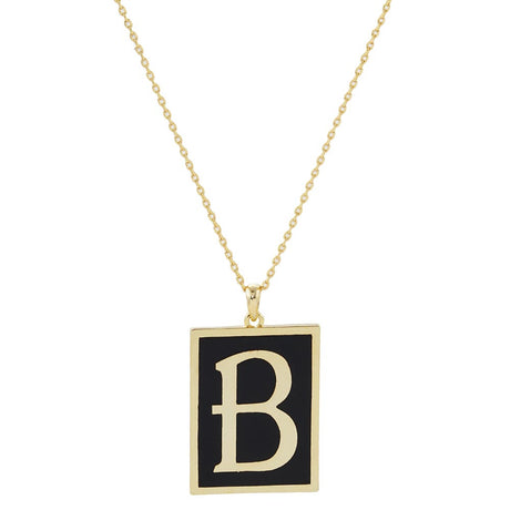 Gold Dipped Enamel Rectangle Monogram Pendant Necklace by Madeline Love