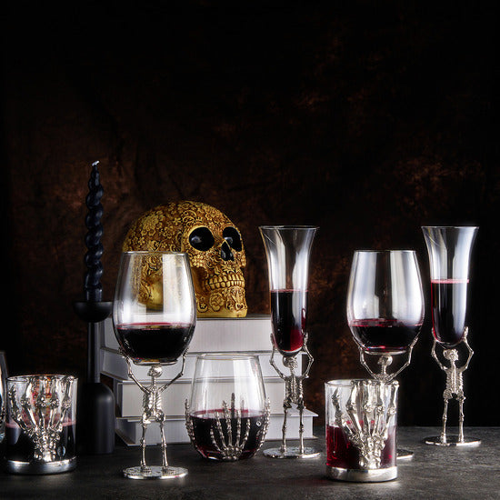 Stemmed Skeleton Wine Glass | Set of 2 | 19oz Halloween Skeleton Glasses 10" H, Goth Gifts, Skeleton Gifts, Skeleton Decor, Spooky Wine Gift Set, Perfect for Halloween Themed Parties by The Wine Savant