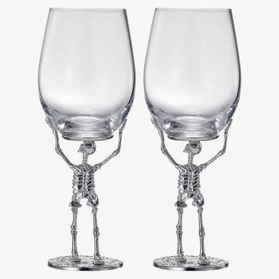 Stemmed Skeleton Wine Glass | Set of 2 | 19oz Halloween Skeleton Glasses 10" H, Goth Gifts, Skeleton Gifts, Skeleton Decor, Spooky Wine Gift Set, Perfect for Halloween Themed Parties by The Wine Savant