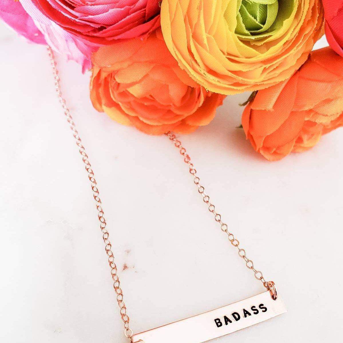 BADASS Hand Stamped Bar Necklace by Salt and Sparkle