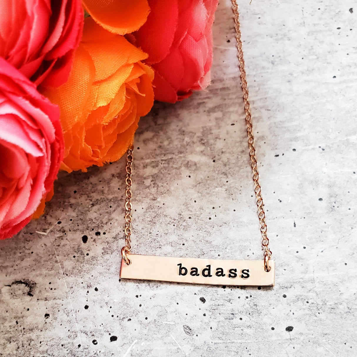 BADASS Hand Stamped Bar Necklace by Salt and Sparkle