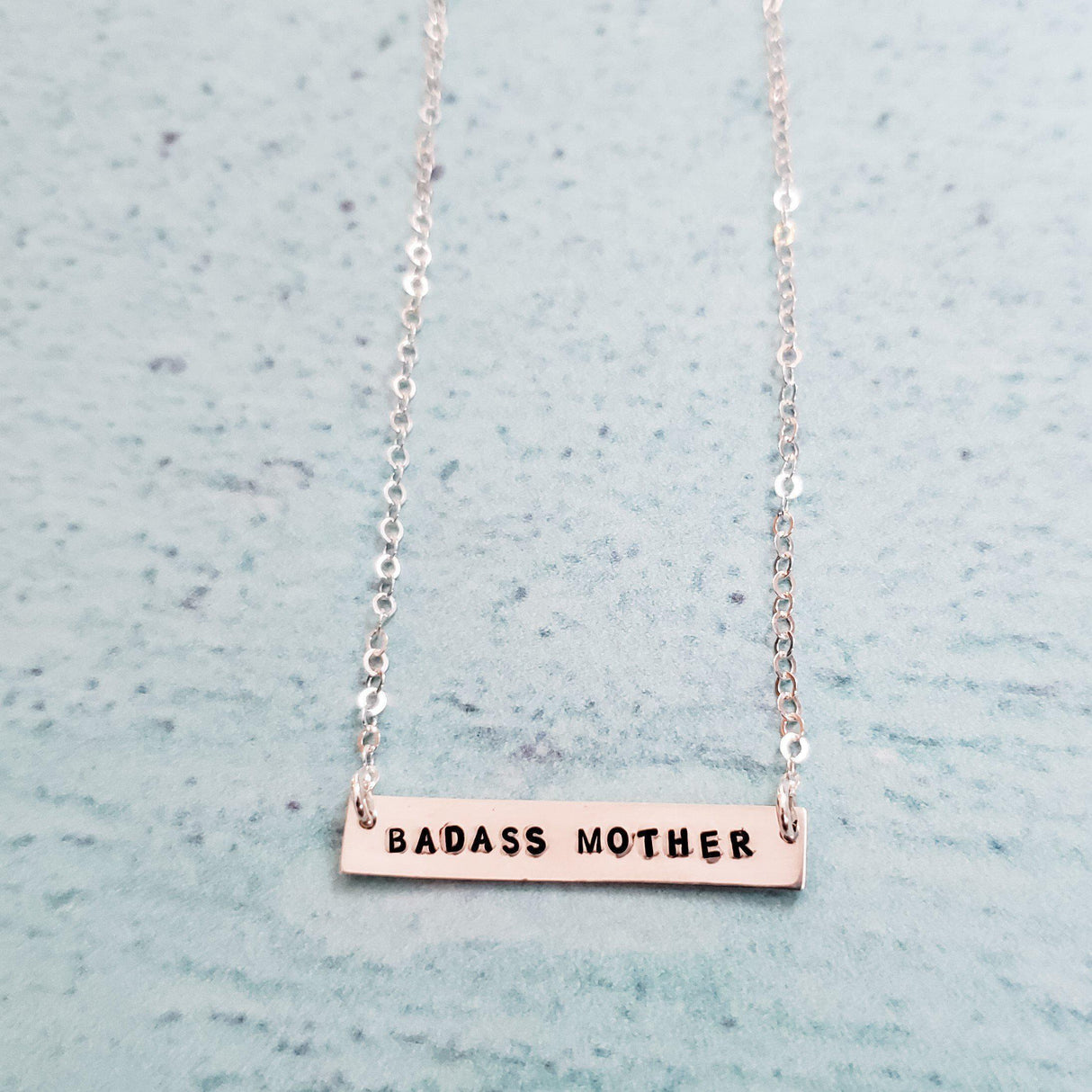 BADASS MOTHER Hand-Stamped Bar Necklace by Salt and Sparkle