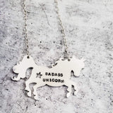 BADASS UNICORN Hand Stamped Silver Necklace by Salt and Sparkle