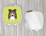 Checkerboard Lime Green Sheltie Compact Mirror BB1304SCM by Caroline's Treasures