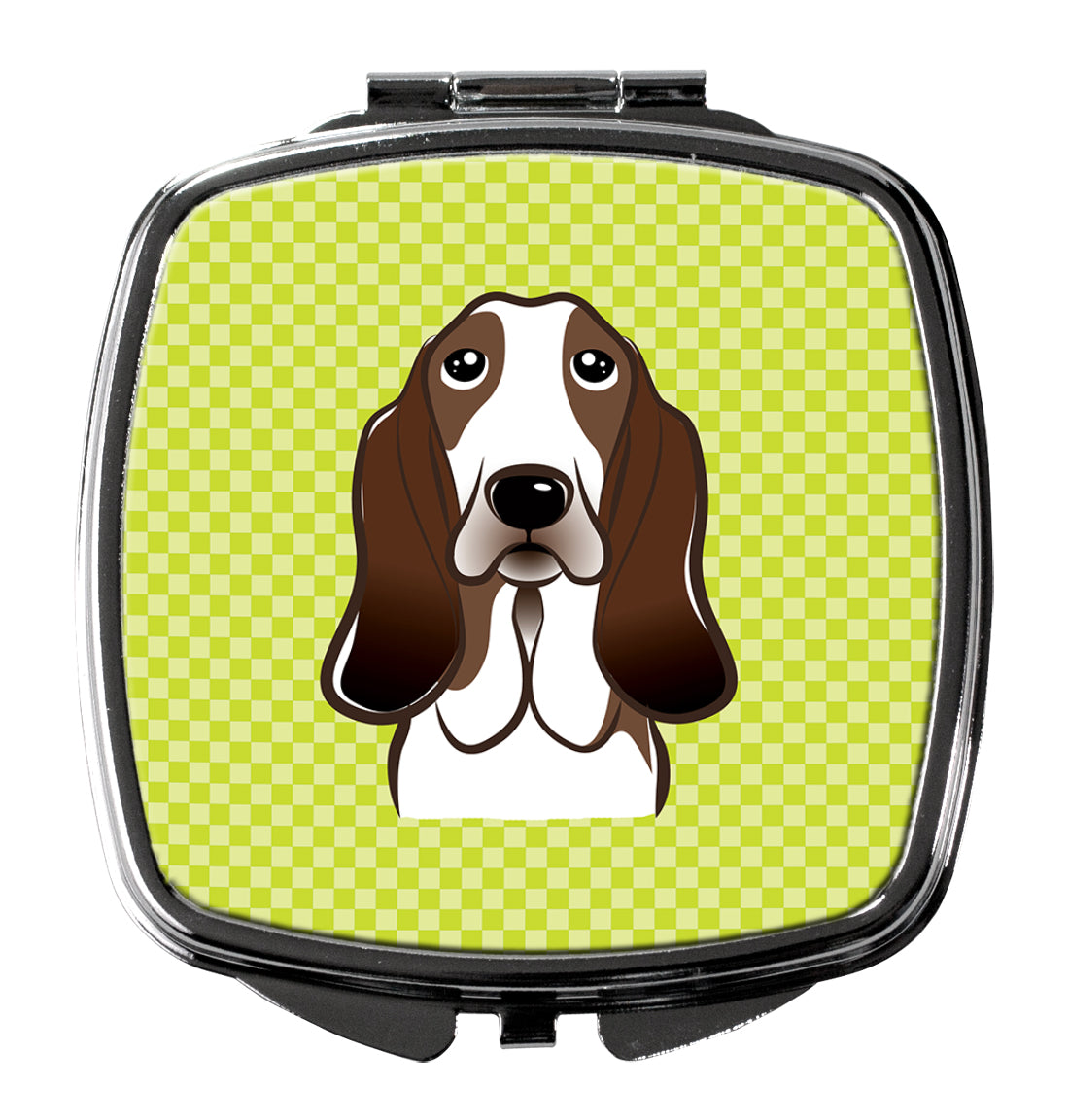 Checkerboard Lime Green Basset Hound Compact Mirror BB1305SCM by Caroline's Treasures