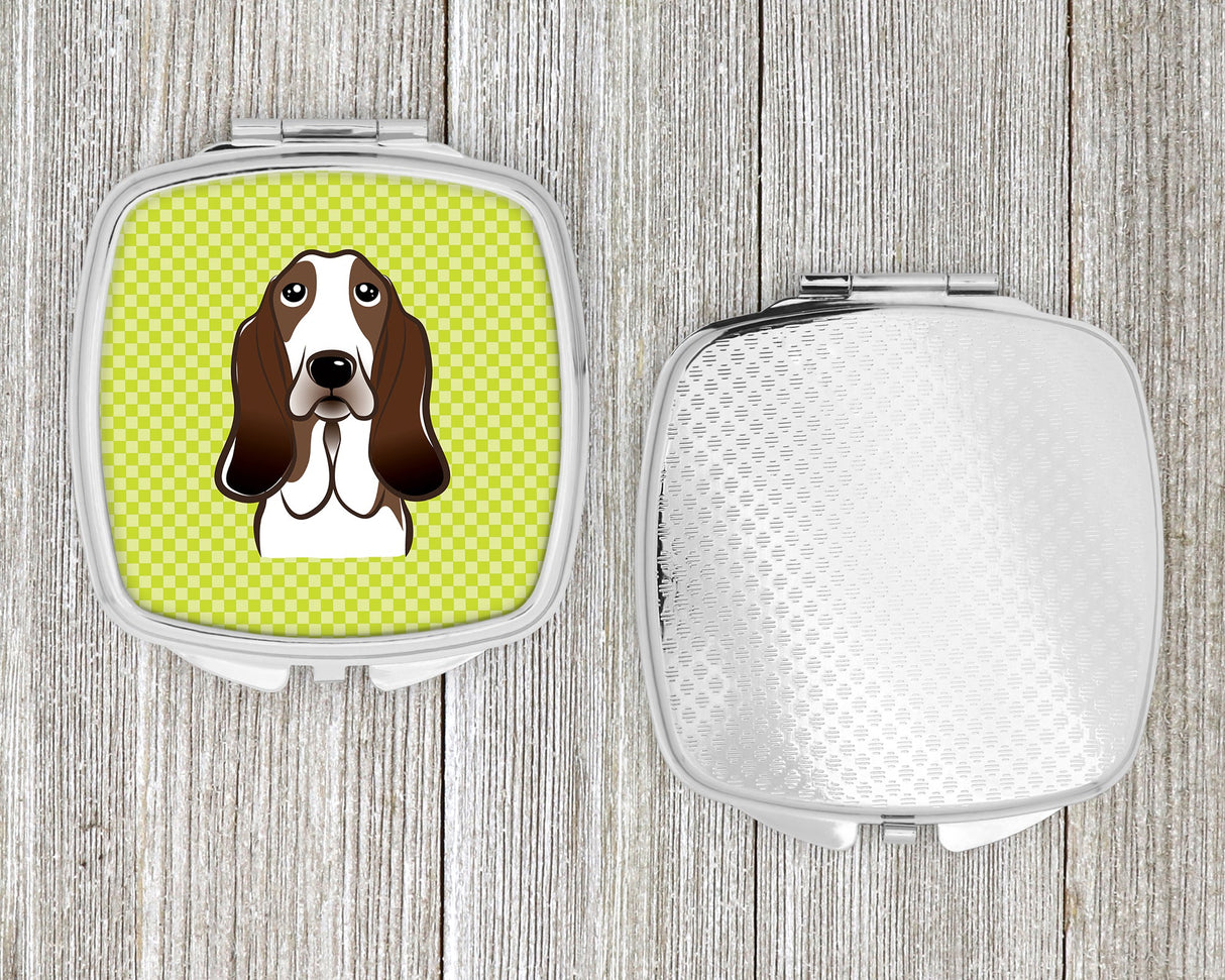 Checkerboard Lime Green Basset Hound Compact Mirror BB1305SCM by Caroline's Treasures