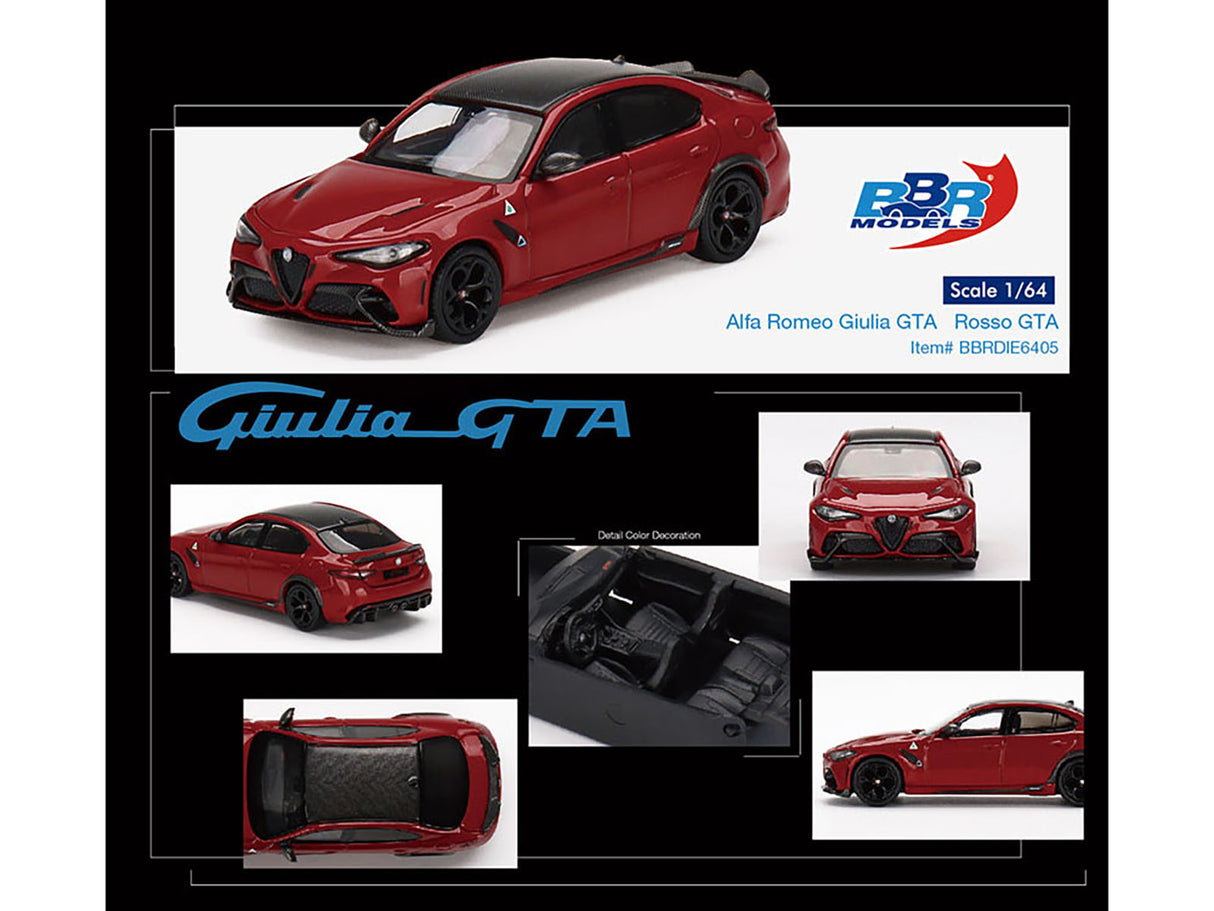 Alfa Romeo Giulia GTA Rosso GTA Red with Carbon Top 1/64 Diecast Model Car by BBR