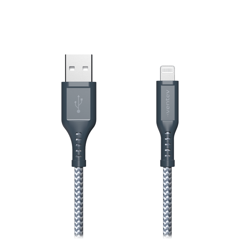 Ventev High Speed USB A to Apple Lightning Braided Cable with 2x the Copper for Faster Charging 6ft Gray by Ventev