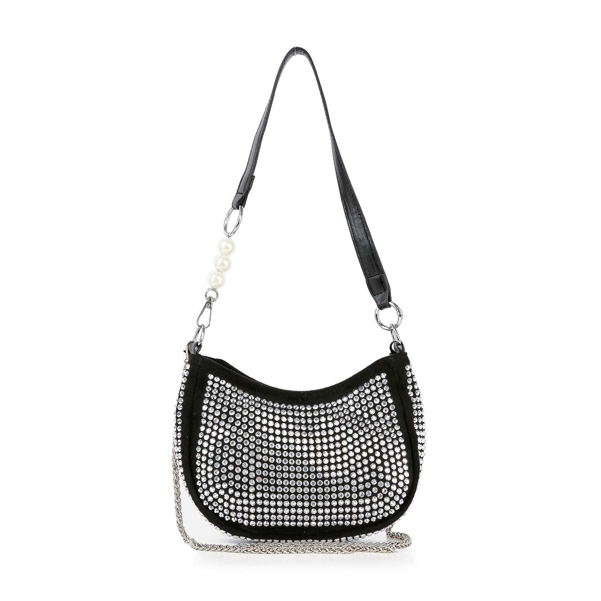 Rhinestone Accented Petite Shoulder Bag by Handbag Factory