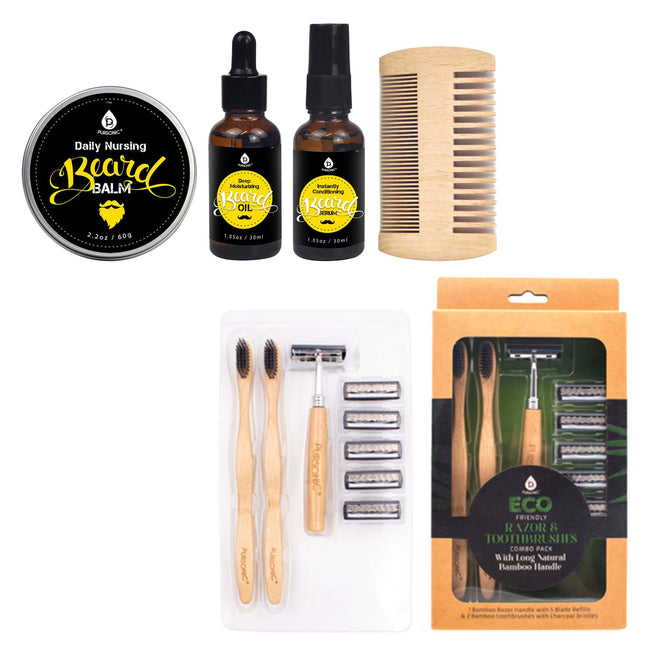 Pursonic Beard Care Grooming Kit & Eco Friendly Razor + Toothbrushes Combo Pack by Pursonic
