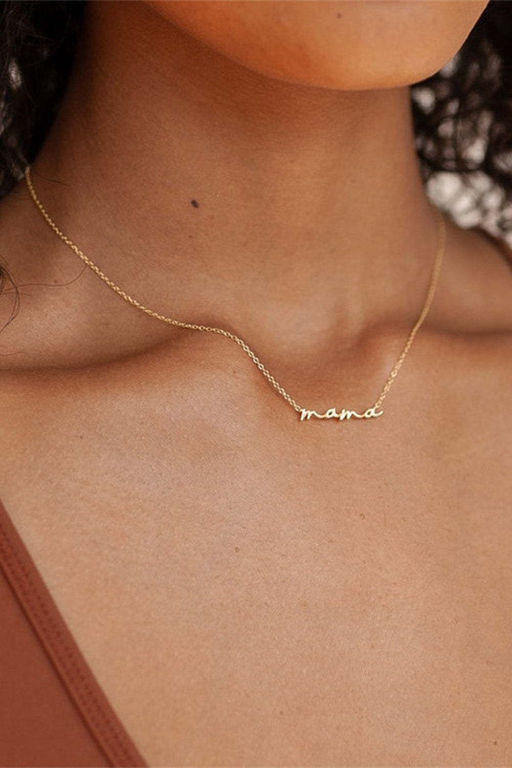 Gold Tiny Mama Script Necklace by Threaded Pear