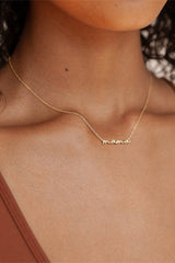 Gold Tiny Mama Script Necklace by Threaded Pear