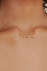 Gold Tiny Mama Script Necklace by Threaded Pear