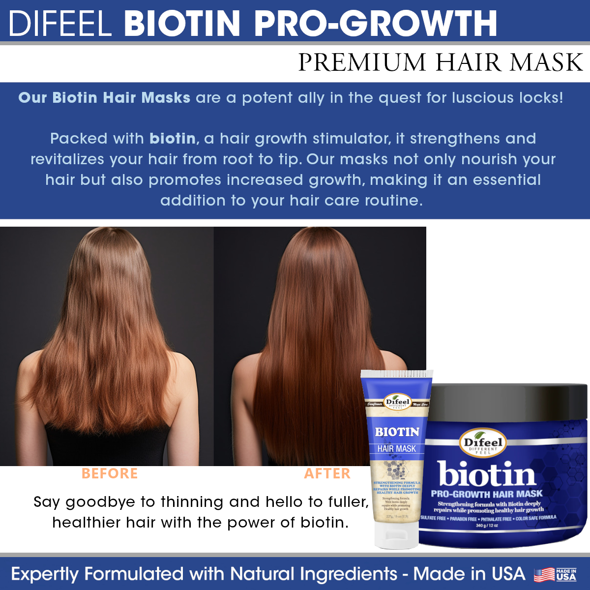 Difeel Biotin Pro-Growth Hair Mask 8 oz. by difeel - find your natural beauty