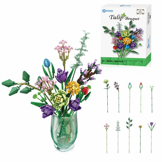Contixo BK05 Tulip Bouquet Floral Collection Building Block Set - 999 PCS by Contixo