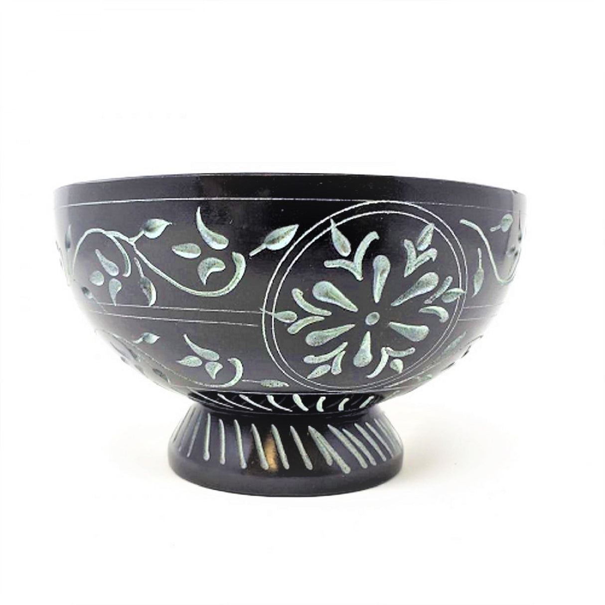 Floral hand carved Black Soap Stone Bowl 5" x 3" by OMSutra