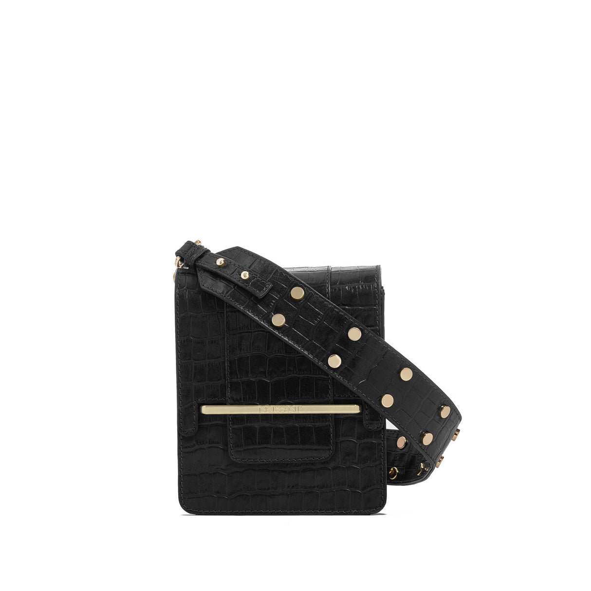 Paloma Box Bag + Celeste Wallet in Black Croc by Naissant NYC