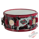 GRIFFIN Snare Drum Birch Wood Shell 14 X 6.5 Inch - Oversize 2.5" Large Vents & Custom Graphic Wrap (Limited Edition) - Red Hardware, 8 Tuning Lugs by GeekStands.com