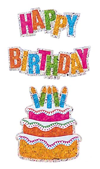 Bulk Roll Prismatic Stickers, Happy Birthday with Cake (50 Repeats) by Present Paper