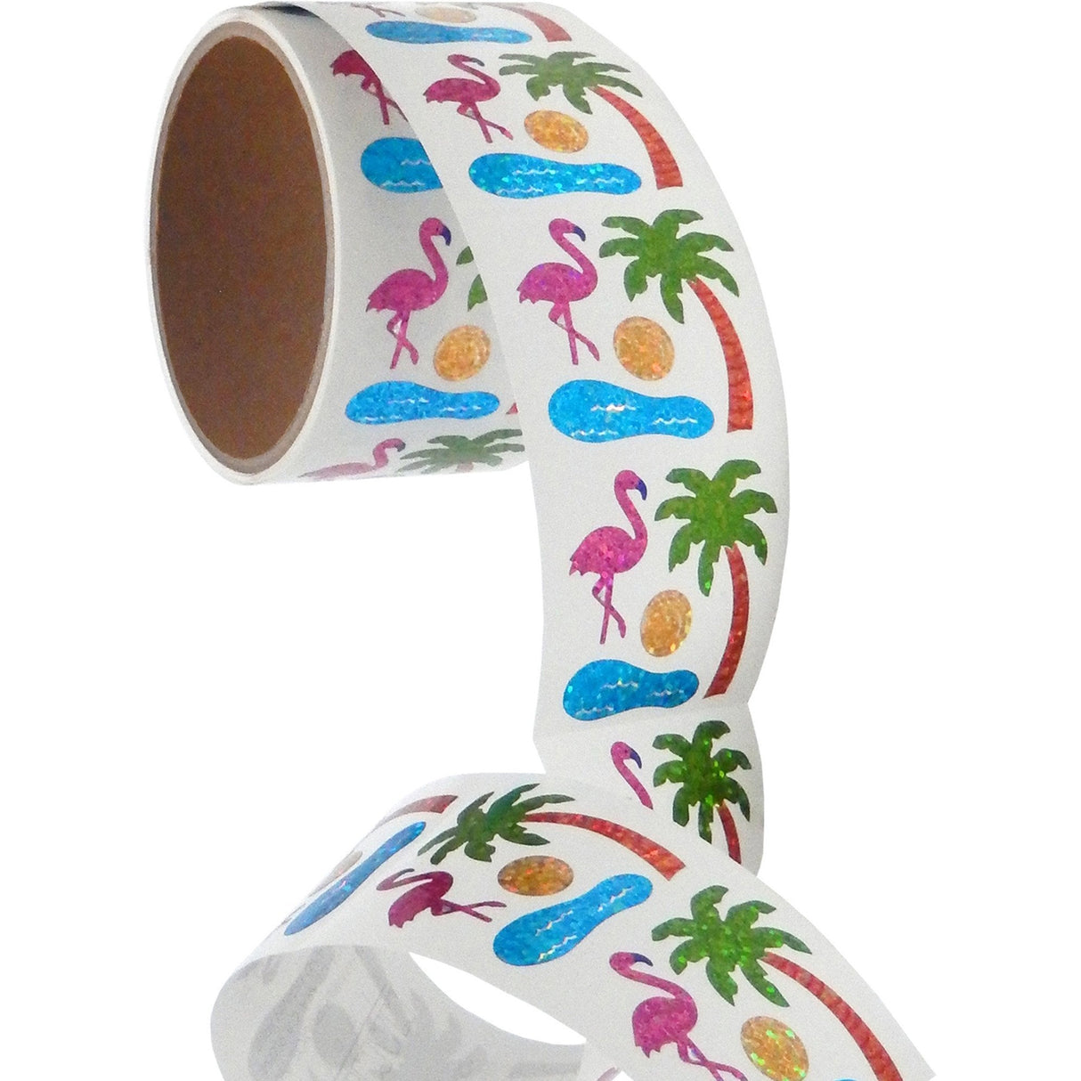 Bulk Roll Prismatic Stickers, Mini Flamingo and Palm Tree (100 Repeats) by Present Paper