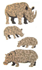 Bulk Roll Prismatic Stickers, Rhino, Hippo and Babies (50 Repeats) by Present Paper