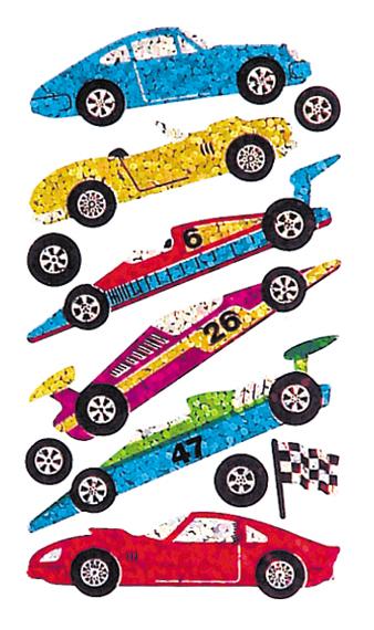 Bulk Roll Prismatic Stickers, Racing and Sports Cars (50 Repeats) by Present Paper