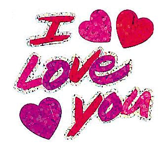 Bulk Roll Prismatic Stickers, I Love You with Hearts (100 Repeats) by Present Paper