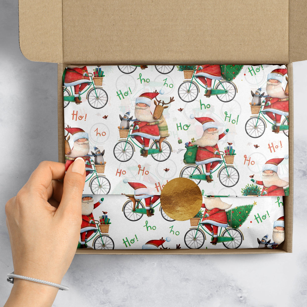 Santa Bicycle Christmas Gift Tissue Paper by Present Paper