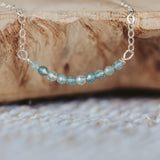 Baby Blue Aquamarine Crystal Beaded Bar Necklace by Salt and Sparkle