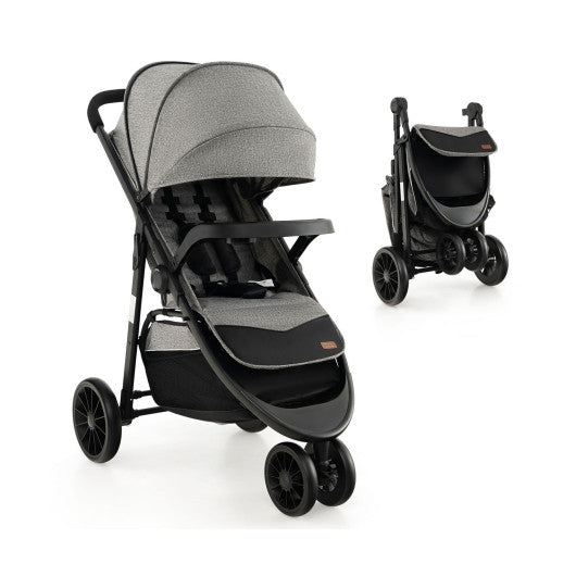 Baby Jogging Stroller with Adjustable Canopy for Newborn-Gray