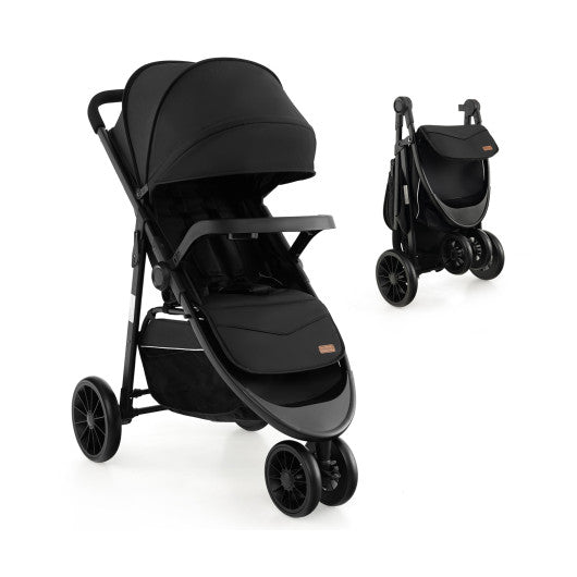 Baby Jogging Stroller with Adjustable Canopy for Newborn-Black