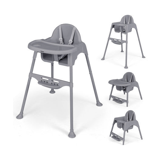 4 in 1 Convertible Kids Dining High Chair with Adjustable Removable Tray and Footrest-Gray