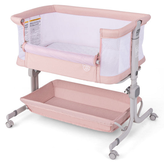 Baby Bassinet Bedside Sleeper with 6-Level Adjustable Height-Pink