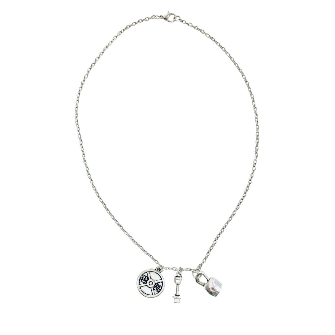 Badass Weightlifter Triple Charm Necklace in Silvertone by The Bullish Store