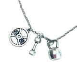 Badass Weightlifter Triple Charm Necklace in Silvertone by The Bullish Store