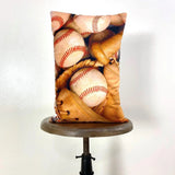 Baseball Bat | 12x 18 | Baseball Glove | Baseballs | Old Baseballs | Sports | Sports Fabric | Sports Fans | Baseball Gifts | Teen Room Decor by UniikPillows