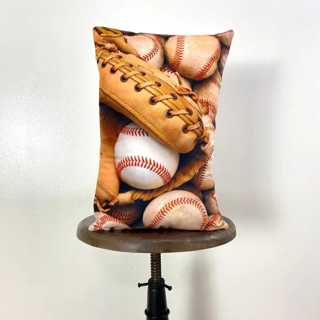 Baseball Glove | 12x18 | Baseballs | Old Baseballs | Old Baseball Glove | Sports Fabric | Sports Fans | Baseball Gifts | Teen Room Décor by UniikPillows