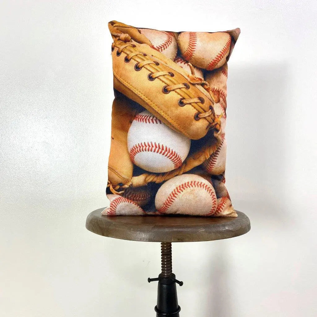 Baseball Glove | 12x18 | Baseballs | Old Baseballs | Old Baseball Glove | Sports Fabric | Sports Fans | Baseball Gifts | Teen Room Décor by UniikPillows