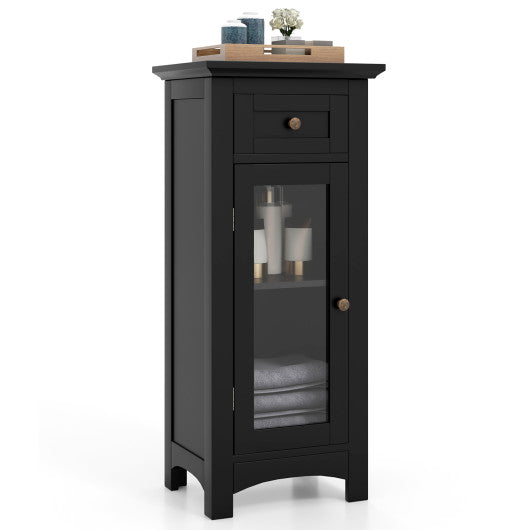 Bathroom Freestanding Storage Cabinet with Single Glass Door-Black