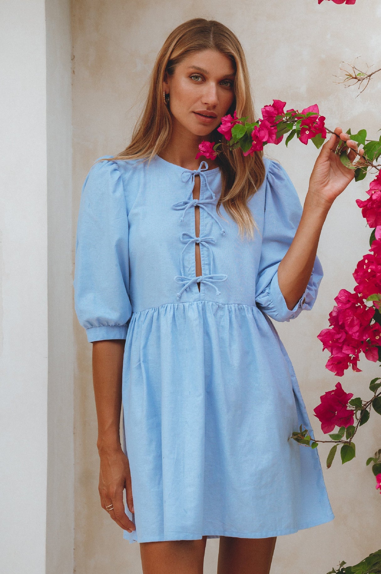 Beatrice Puff Sleeve Linen Mini Dress by ELF