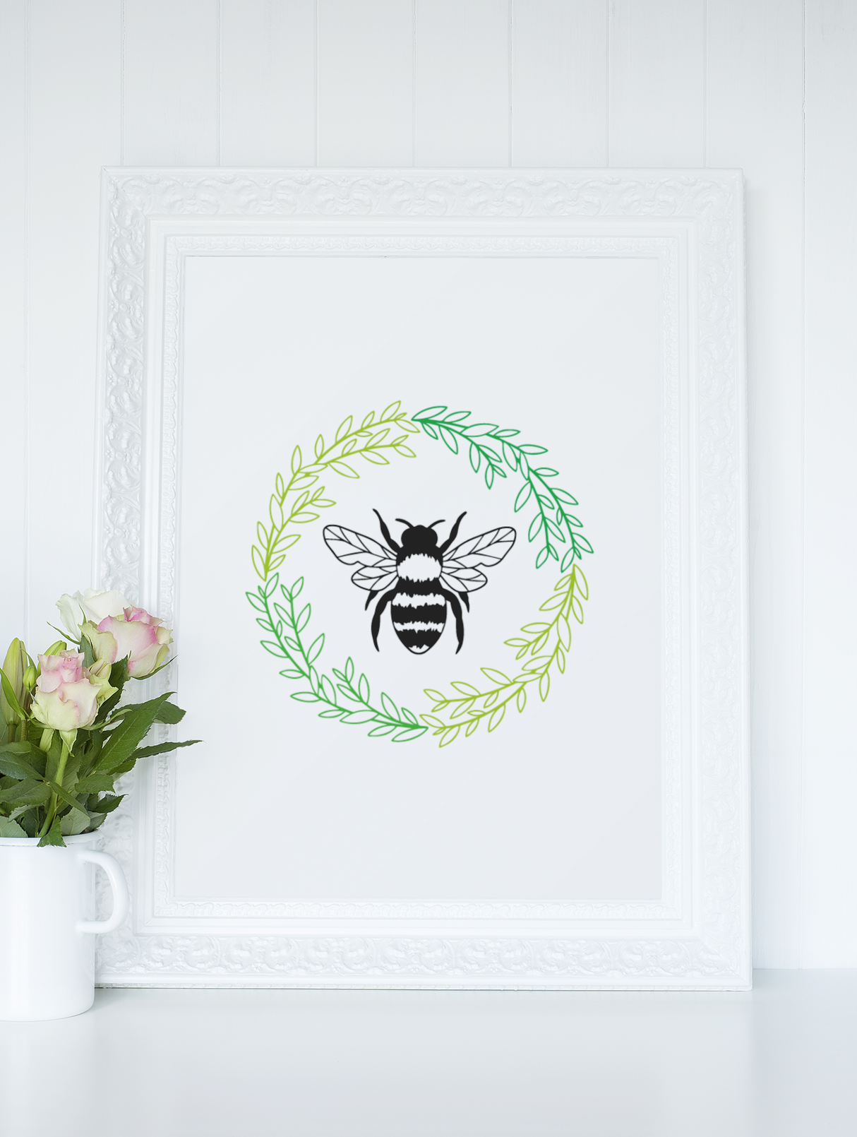 Bee Wreath Bumble Bee 2022 Simple Bedroom Dressing Room Home Wall Decor Print by WinsterCreations™ Official Store