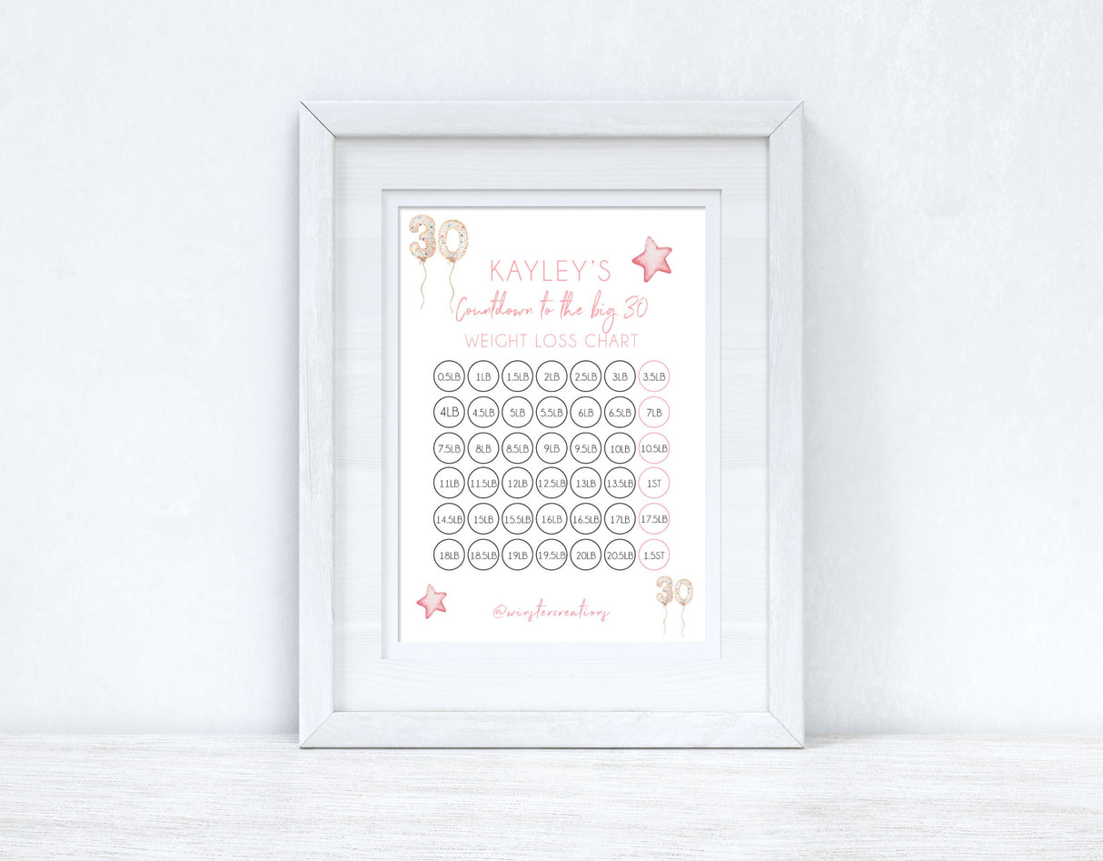 Personalised Name Countdown To Any Birthday Balloons A4 Weight Loss Diet Slimming Chart Tracker Print - st. lb Units - Laminated With Stars by WinsterCreations™ Official Store