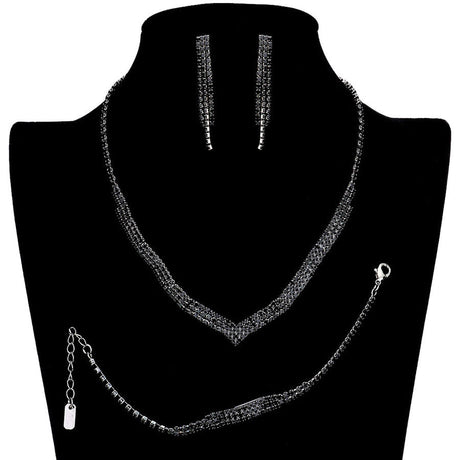 3PCS 3Rows Crystal Rhinestone Necklace Jewelry Set by Madeline Love