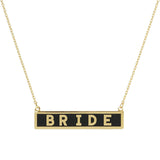 Bride Gold Dipped Enamel Rectangle Message Pendant Necklace by Madeline Love