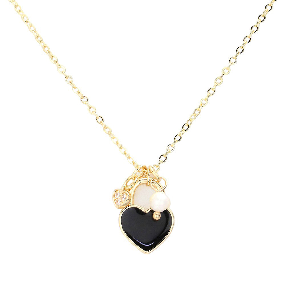 Enamel Heart Pearl Pendant Necklace by Madeline Love