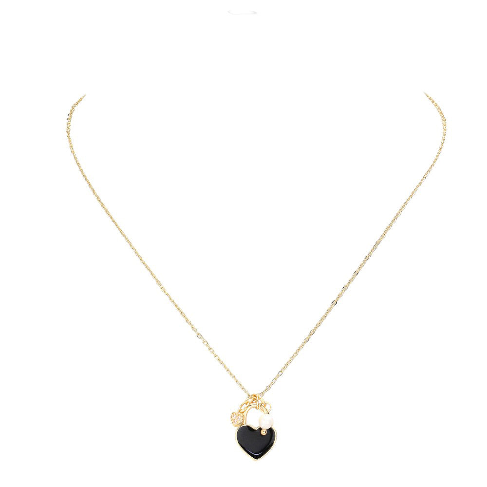 Enamel Heart Pearl Pendant Necklace by Madeline Love